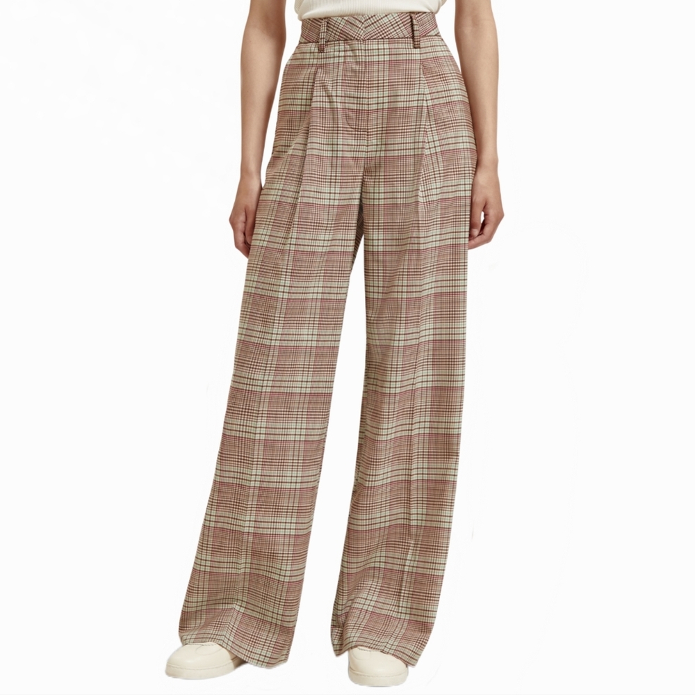 NWT Scotch & Soda Rose High Rise Wide Leg Check Pant-Prince Of Wales Size 26